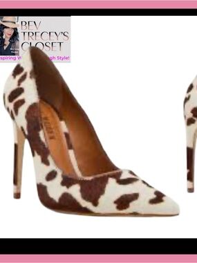 Steve Madden Noir Cow Print Pointed Toe High Heel Pumps - Brown/White